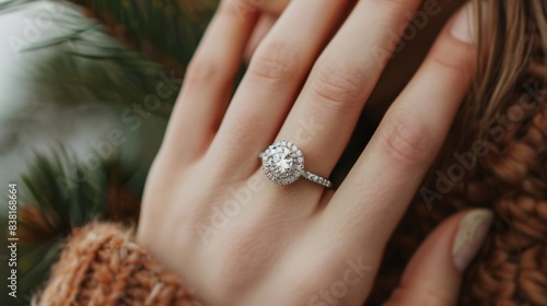 Diamond ring in woman's hand generative ai