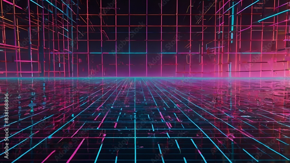 Granater AI 80s neon background with a grid of squares, showcasing vibrant colors and geometric patterns. Granater AI 80s neon background with a grid of squares, showcasing vibrant colors and geometric patterns.