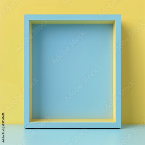 .An abstract background with empty picture frame in pastel yellow blue color.