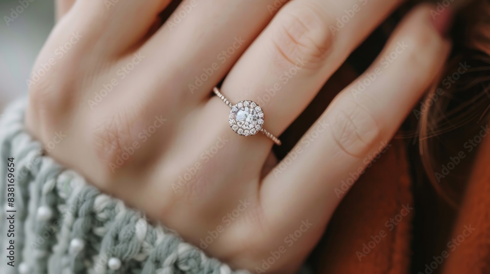 Diamond ring in woman's hand generative ai Diamond ring in woman's hand generative ai