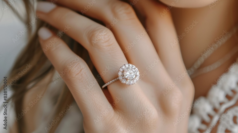 Diamond ring in woman's hand generative ai Diamond ring in woman's hand generative ai