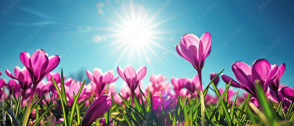Vibrant field of pink flowers in full bloom under a bright, sunny sky, capturing the essence of springtime beauty and natural splendor. Vibrant field of pink flowers in full bloom under a bright, sunny sky, capturing the essence of springtime beauty and natural splendor.