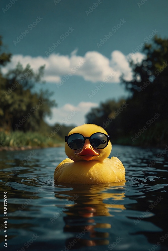 Cool Rubber Duck Floating in a River Cool Rubber Duck Floating in a River