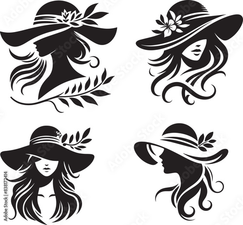 Women hat fashion logo Silhouette white background vector 