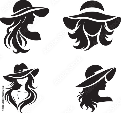 Women hat fashion logo Silhouette white background vector 
