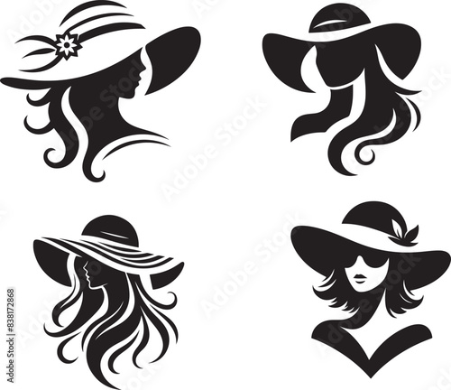  Women hat fashion logo Silhouette white background vector 