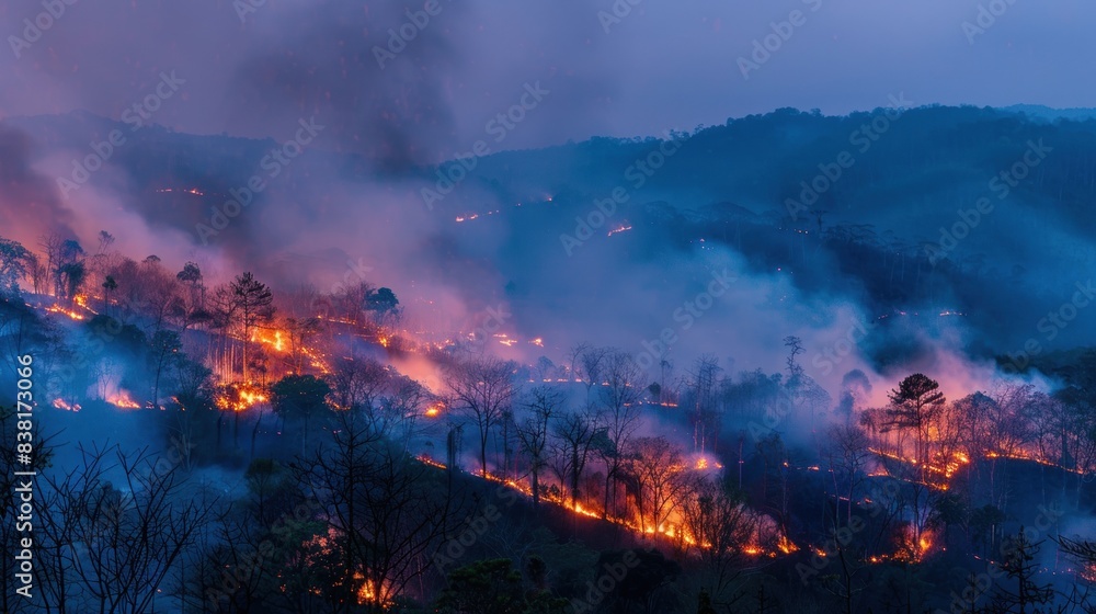 Picture of forest fire spreading on the mountain Picture of forest fire spreading on the mountain