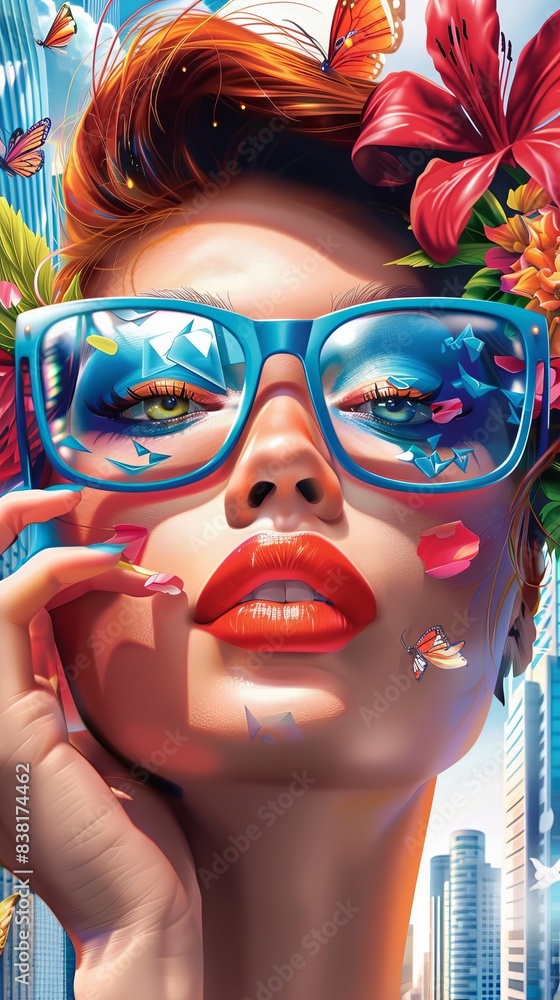 Obraz premium Capture a frontal view of a vibrant, detailed journal cover featuring hobbies and interests, rendered in a colorful, eye-catching digital illustration