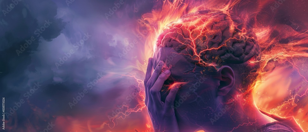 Fototapeta premium Human brain, migraine headache attack, epilepsy tumor.