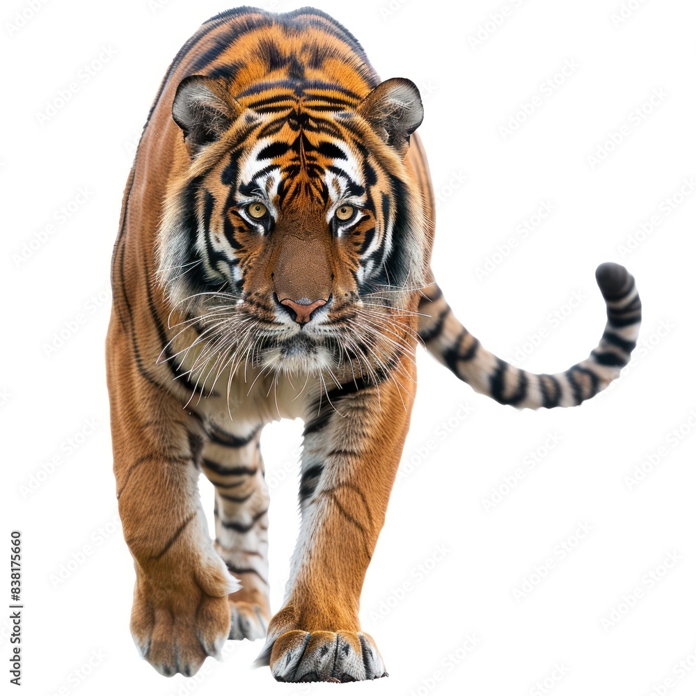 Fototapeta premium Powerful Tiger standing alone against a white backdrop. High-resolution image.