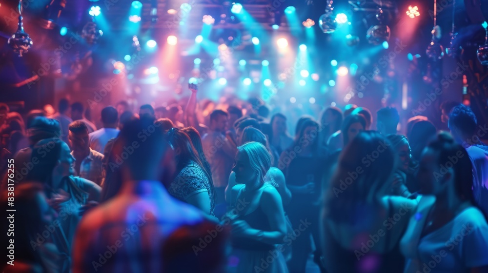 © Gasspoll - Lively Nightclub Scene with People Dancing Under Vibrant Neon Lights
