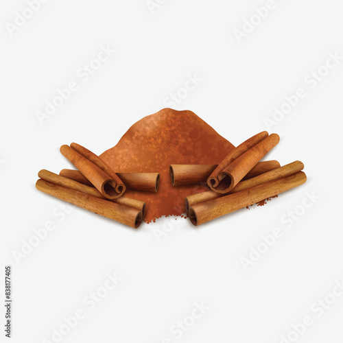 cinnamon food sticks isolated on white