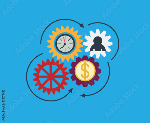 Business and Time Management Concept Gear Mechanism. Work and company management vector art
