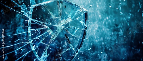 A detailed illustration of a broken glass shield icon photo