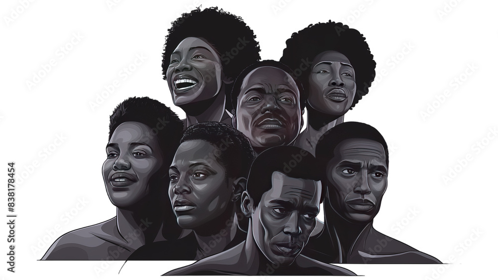 Chromatic Group of black people, black individuals, isolated on ...