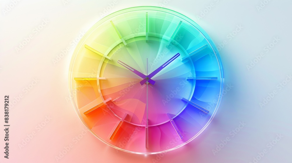 Rainbow Clock Design on Pure White Background - High Resolution Time Concept