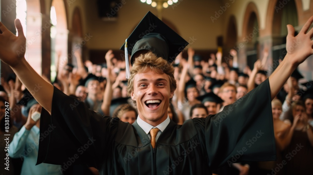 Fototapeta premium Graduation celebration by blonde haired college guy