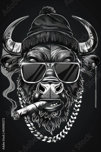 Hipster bull design with blurred face