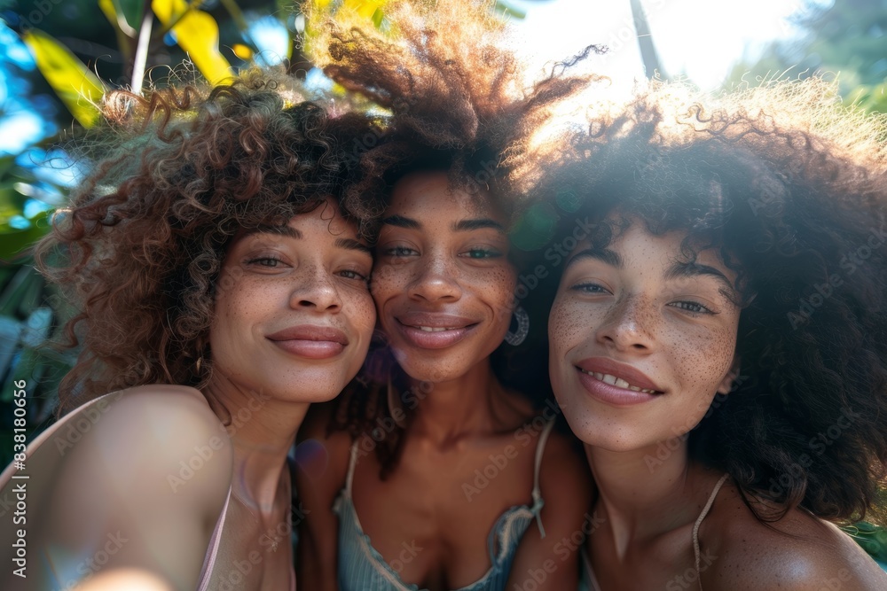 Friends, selfie, and ladies hug, freedom outdoors and nature, pleased with lens flare. Girls' friendship, summer vacation, and travel. Friends, selfie, and ladies hug, freedom outdoors and nature, pleased with lens flare. Girls' friendship, summer vacation, and travel.