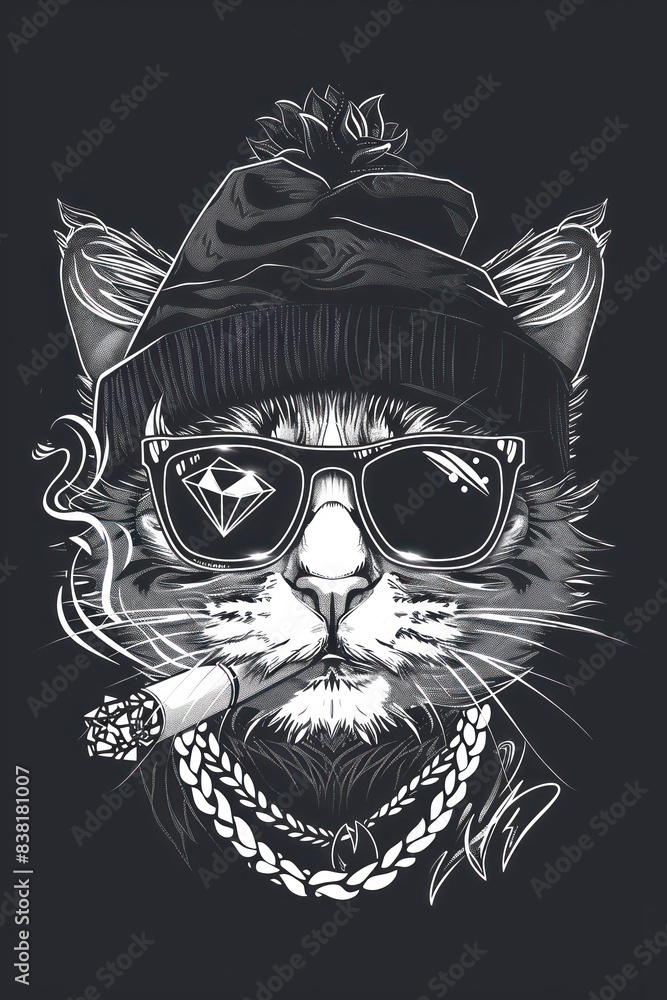 Fototapeta premium Stylized cat with a bandana and wings motif