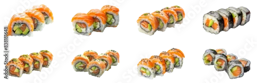 Obraz  z motywem Set of assorted sushi rolls with fresh ingredients, cut out - stock png.