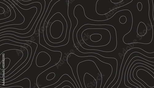 Topography wave background. Abstract topographic curve lines. Topography maps. White line on black background.