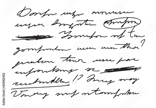 Unreadable handwritten text. Sweeping handwriting words. Poetic Abstract lettering work written pen.