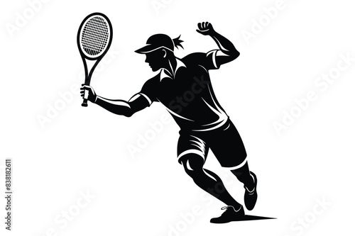 A tennis player man and woman silhouette sports people design elements