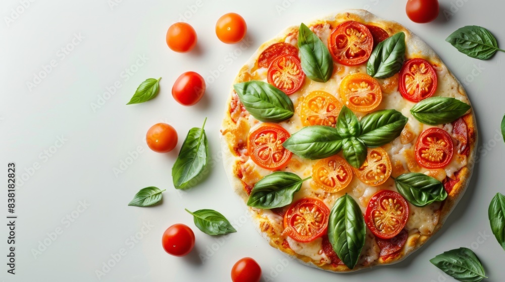 Peak Pizza Artistry: Vibrant Mountain-Inspired Arrangement on Crisp White Background Peak Pizza Artistry: Vibrant Mountain-Inspired Arrangement on Crisp White Background