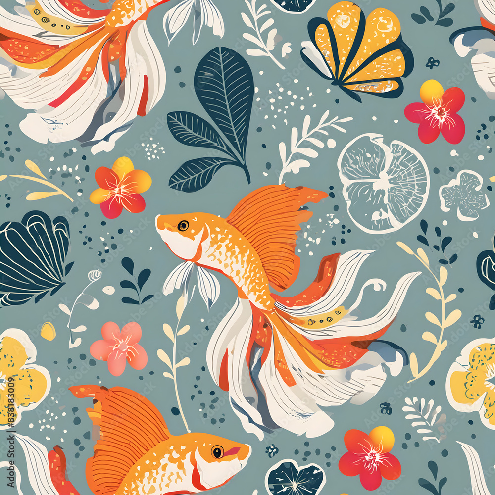seamless pattern with fighting fishs seamless pattern with fighting fishs