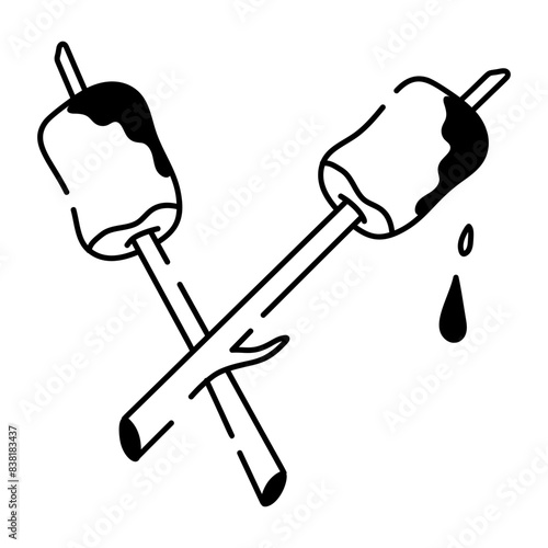 Visually appealing doodle icon of roasted marshmallows 