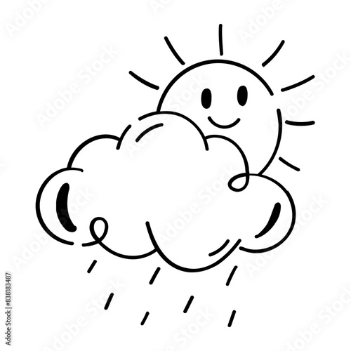 Beautiful hand drawn icon of rainy weather 