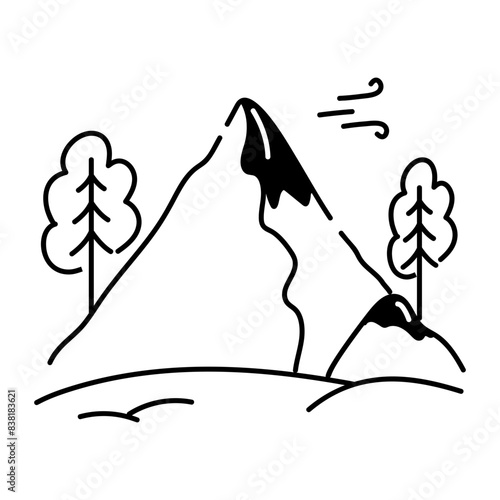 Fotografie Eye catchy hand drawn icon of mountains view