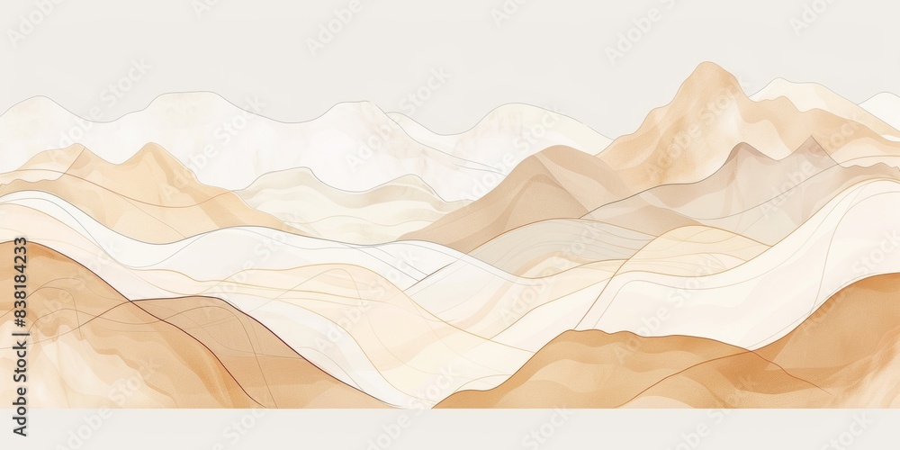 Obraz premium Minimalist single-line drawing of mountainous contours that evoke a sense of peace and solitude.