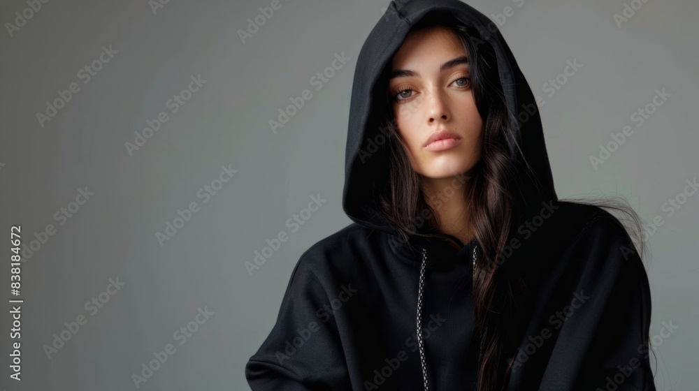 Woman wearing a black hoodie generative ai Woman wearing a black hoodie generative ai