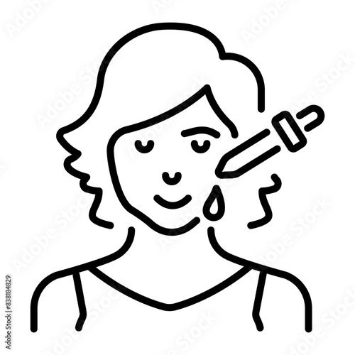 Trendy linear icon of applying face oil 