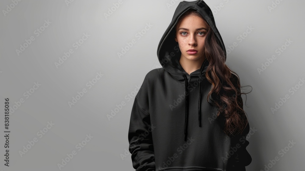 Woman wearing a black hoodie generative ai Woman wearing a black hoodie generative ai