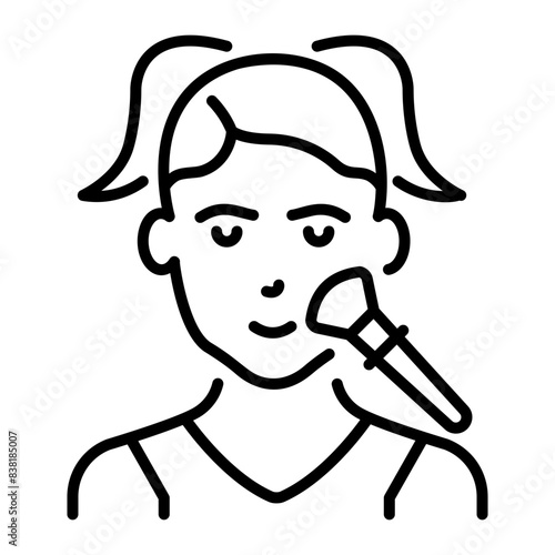 An outline icon of girl applying makeup 