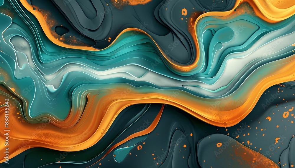 Radiant Flow of Colors: Teal and Peach Silk-like Textures in Abstract Fluid Motion Radiant Flow of Colors: Teal and Peach Silk-like Textures in Abstract Fluid Motion