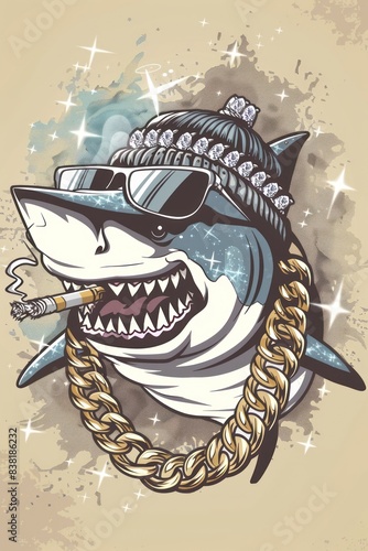 Shark with bling and a cigar illustration