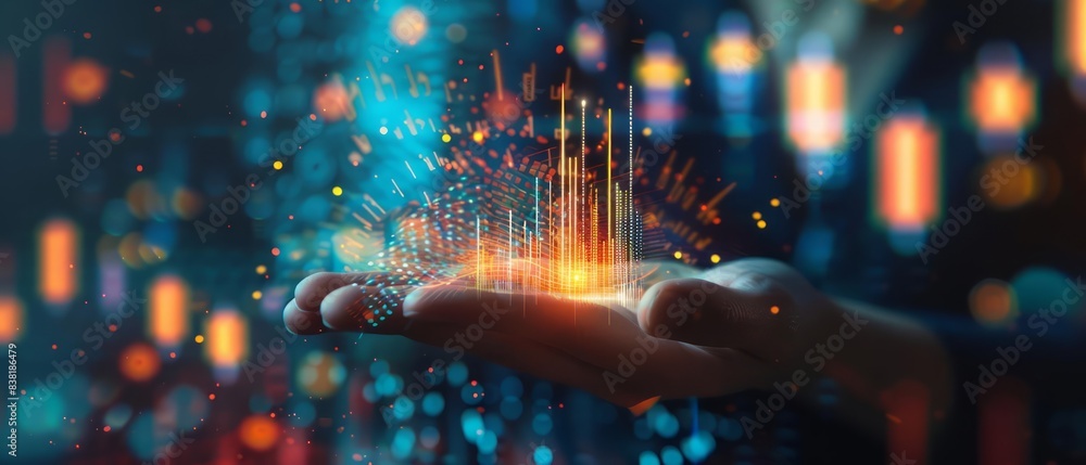 Hand Holding Analytics Hologram with Financial Chart on Digital Dashboard Business Growth and Economic Strategy Insights Marketing Analysis Hand Holding Analytics Hologram with Financial Chart on Digital Dashboard Business Growth and Economic Strategy Insights Marketing Analysis