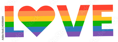 Word LOVE in Rainbow LGBTQ Pride Colors
