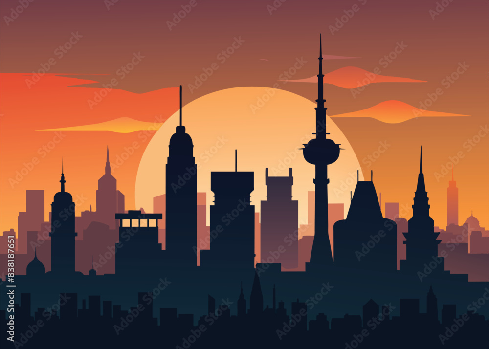 Fototapeta premium Silhouette skyline illustration.