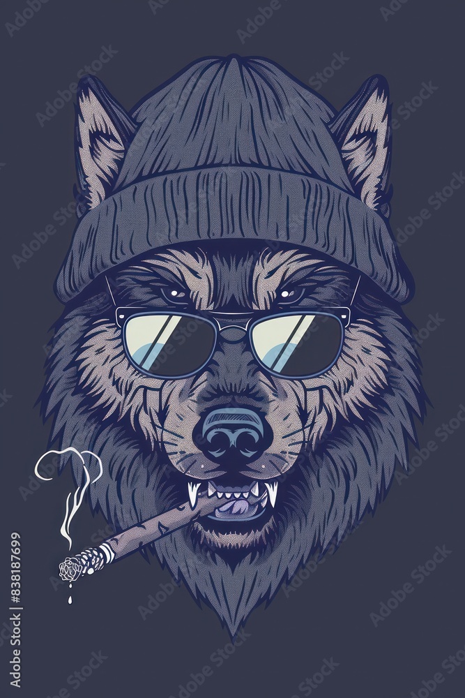 Fototapeta premium Monochrome wolf with a stylish hat design