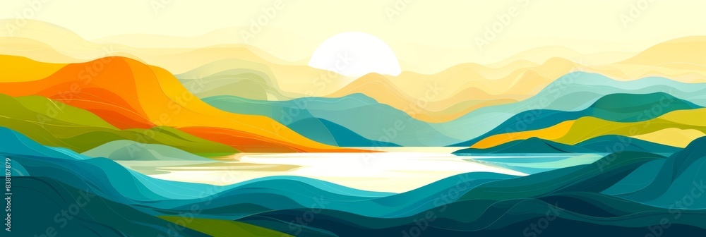 A stylized illustration of mountain ranges with layered textures and rich, contrasting colors that evoke a sense of depth and beauty. A stylized illustration of mountain ranges with layered textures and rich, contrasting colors that evoke a sense of depth and beauty.