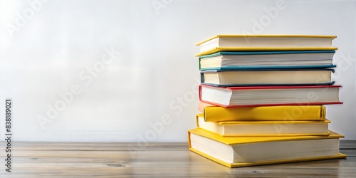 School book stack with white background and copy space. School banner for education advertising symbolizing knowledge and education, learning, study