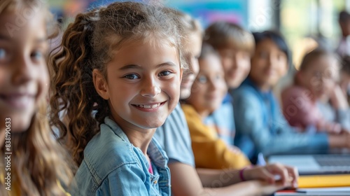 Tech-Savvy Classroom: Create a scene of a tech-savvy classroom with digital learning tools, engaged students
