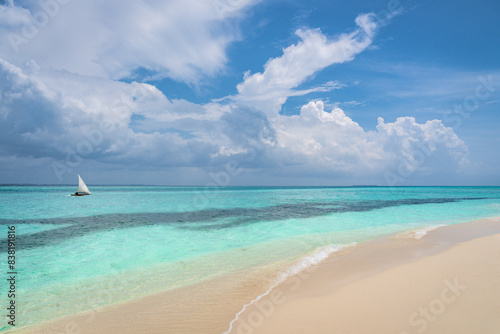 exotic seascape with boat in Zanzibar, Africa © ronnybas