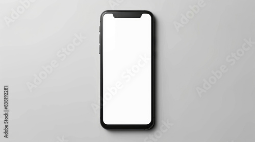 A black phone is placed on a white background. 