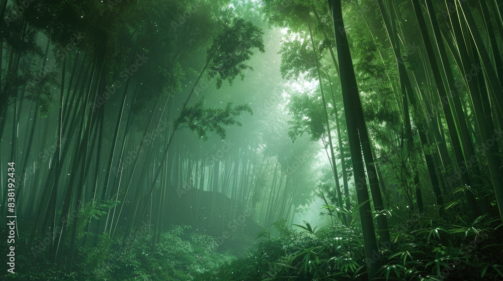 Enchanted Bamboo Forest: Mystical Fog and Ethereal Lighting in Serene Nature Landscape Enchanted Bamboo Forest: Mystical Fog and Ethereal Lighting in Serene Nature Landscape